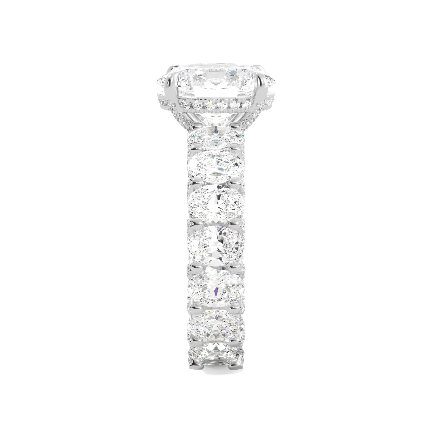 Oval Diamond with Oval Side Diamonds Iced Out Engagement Ring
