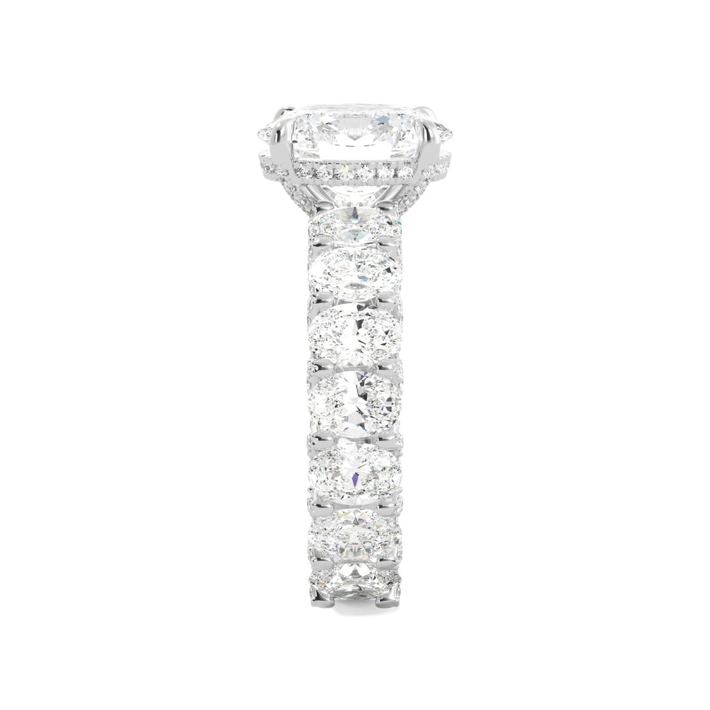 Oval Diamond with Oval Side Diamonds Iced Out Engagement Ring
