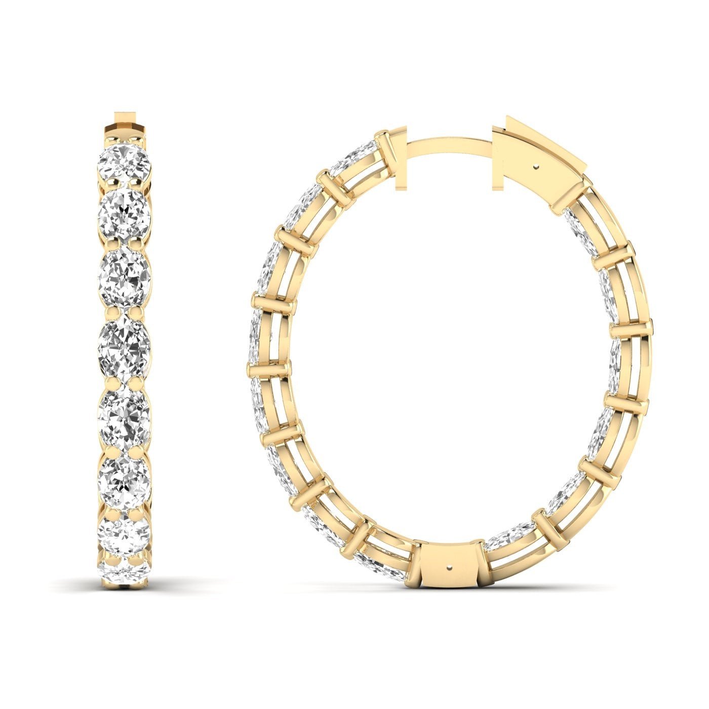 Oval Double Row Diamond Hoops Earrings - Balacia