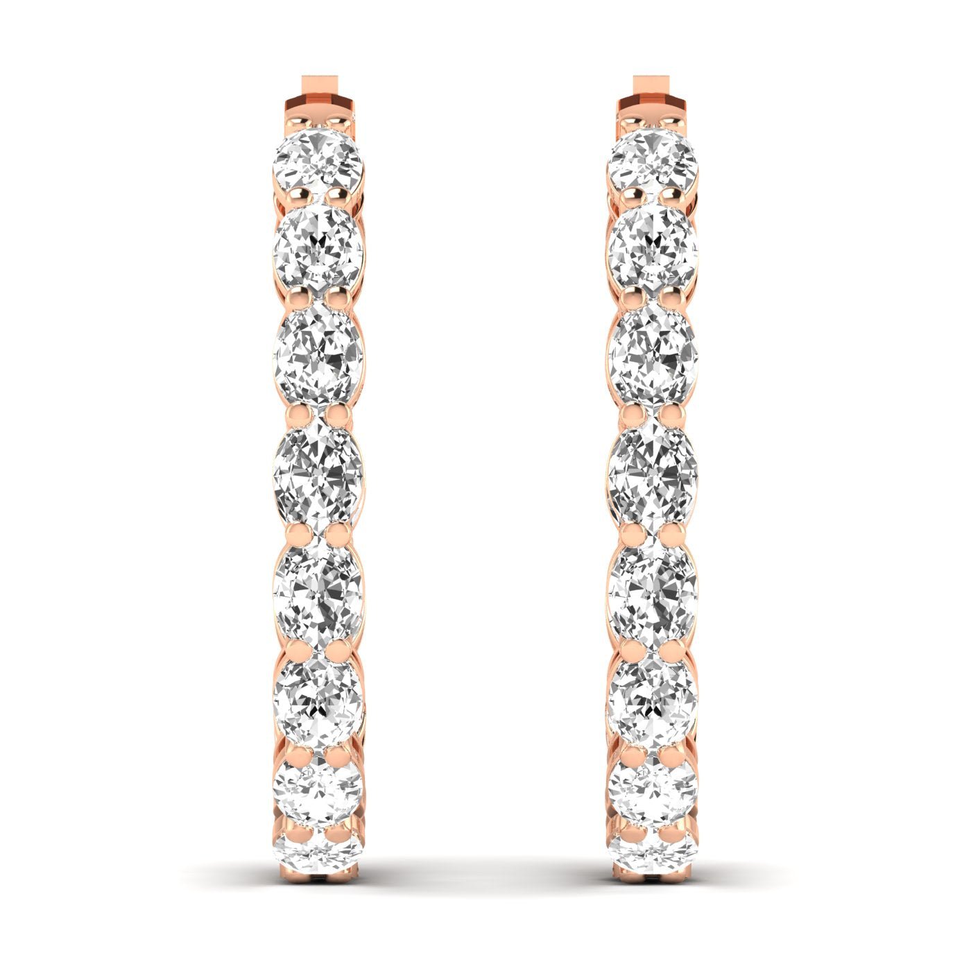 Oval Double Row Diamond Hoops Earrings - Balacia