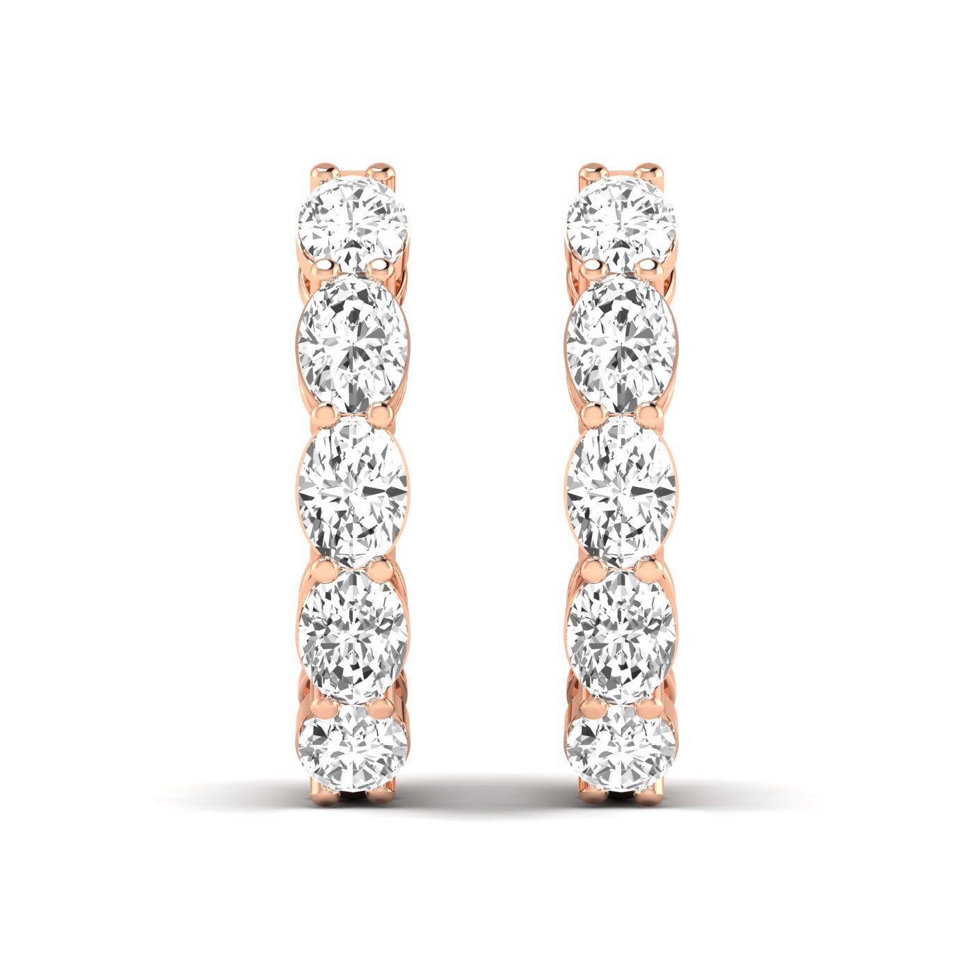 Oval Shared Prong Diamond Hoop Earrings - Balacia