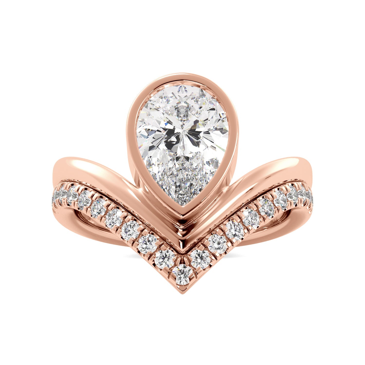 Rose Gold Pear-Shaped Unique Ring with Bezel Setting