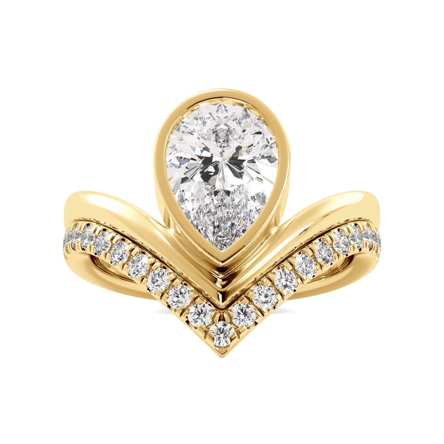 Gold Pear-Shaped Unique Ring with Bezel Setting
