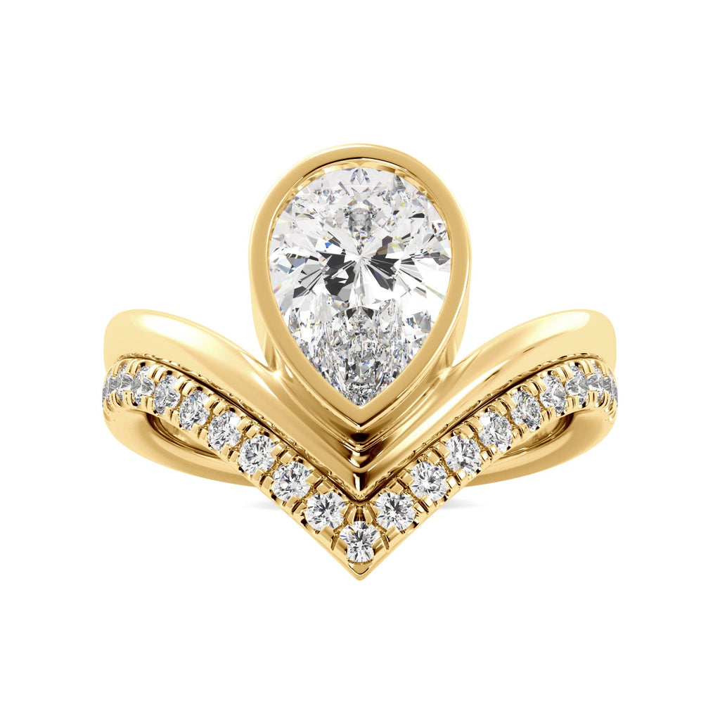 Gold Pear-Shaped Unique Ring with Bezel Setting