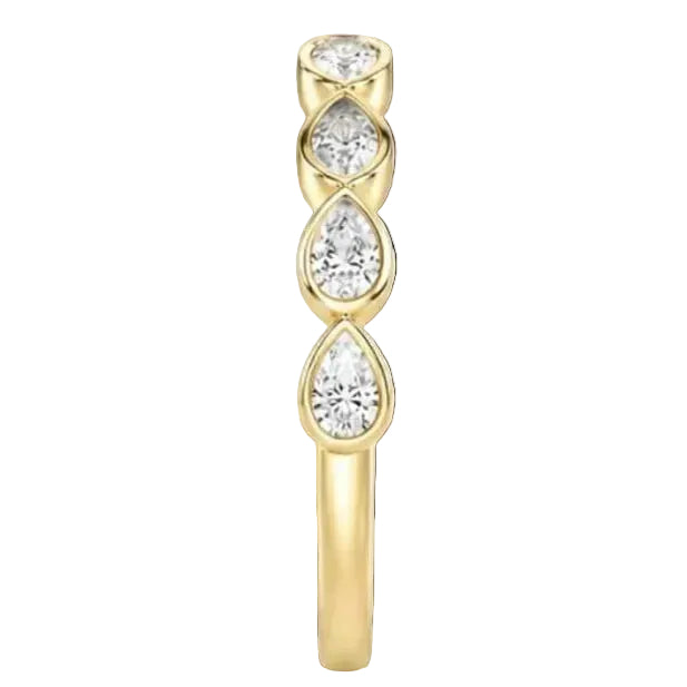 Yellow Gold Pear Diamond Bezel Curved Wedding Band Side