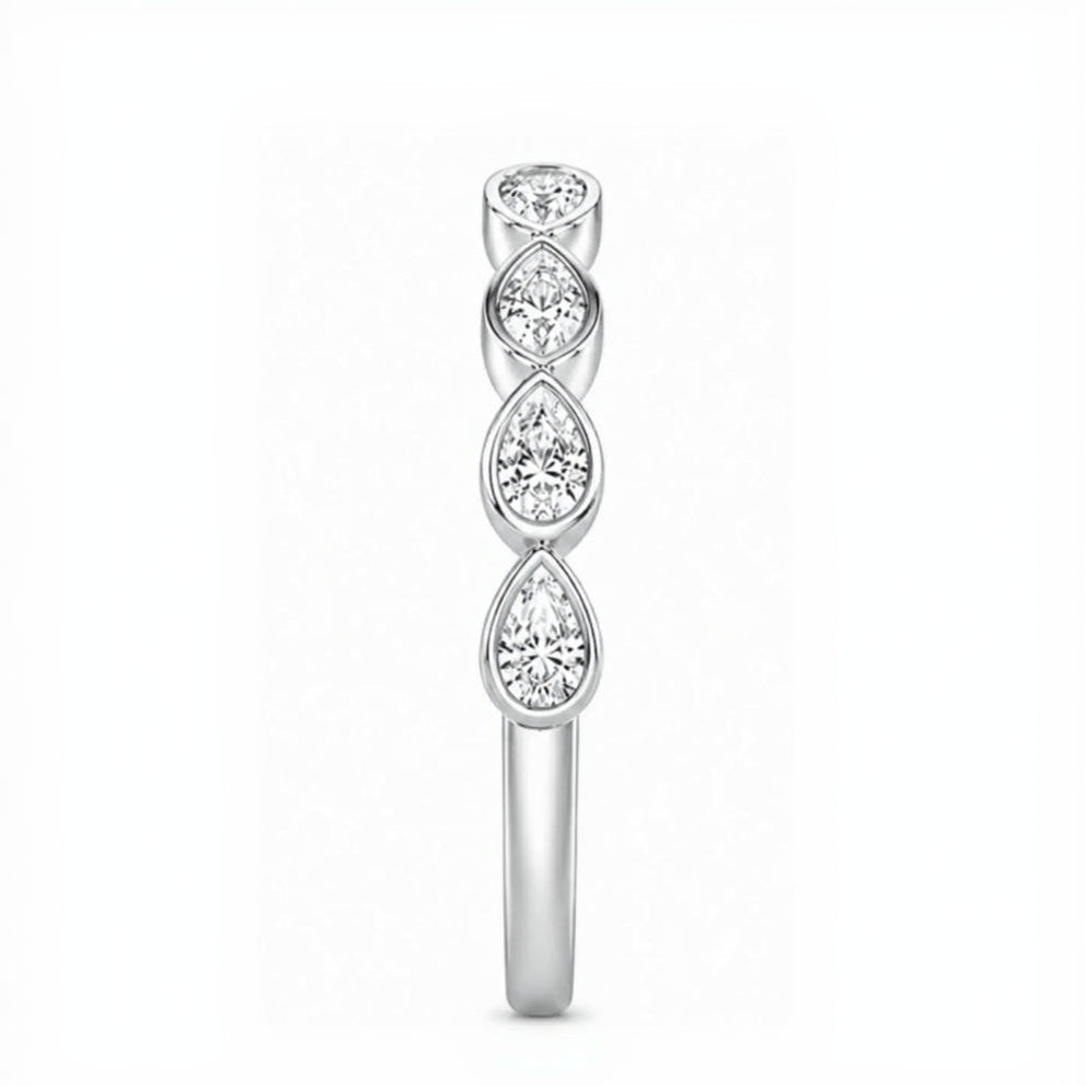 White Gold Pear Diamond Bezel Curved Wedding Band Side View