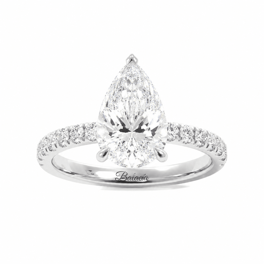 Pear lab diamond hidden halo engagement ring