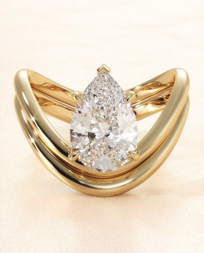 modern pear engagement ring set gold