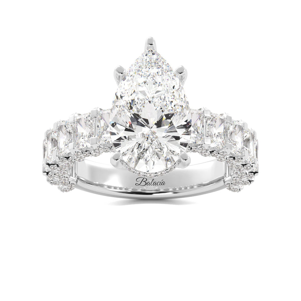 Pear Diamond Engagement Ring with Radiant Cut Side Diamonds Iced Out