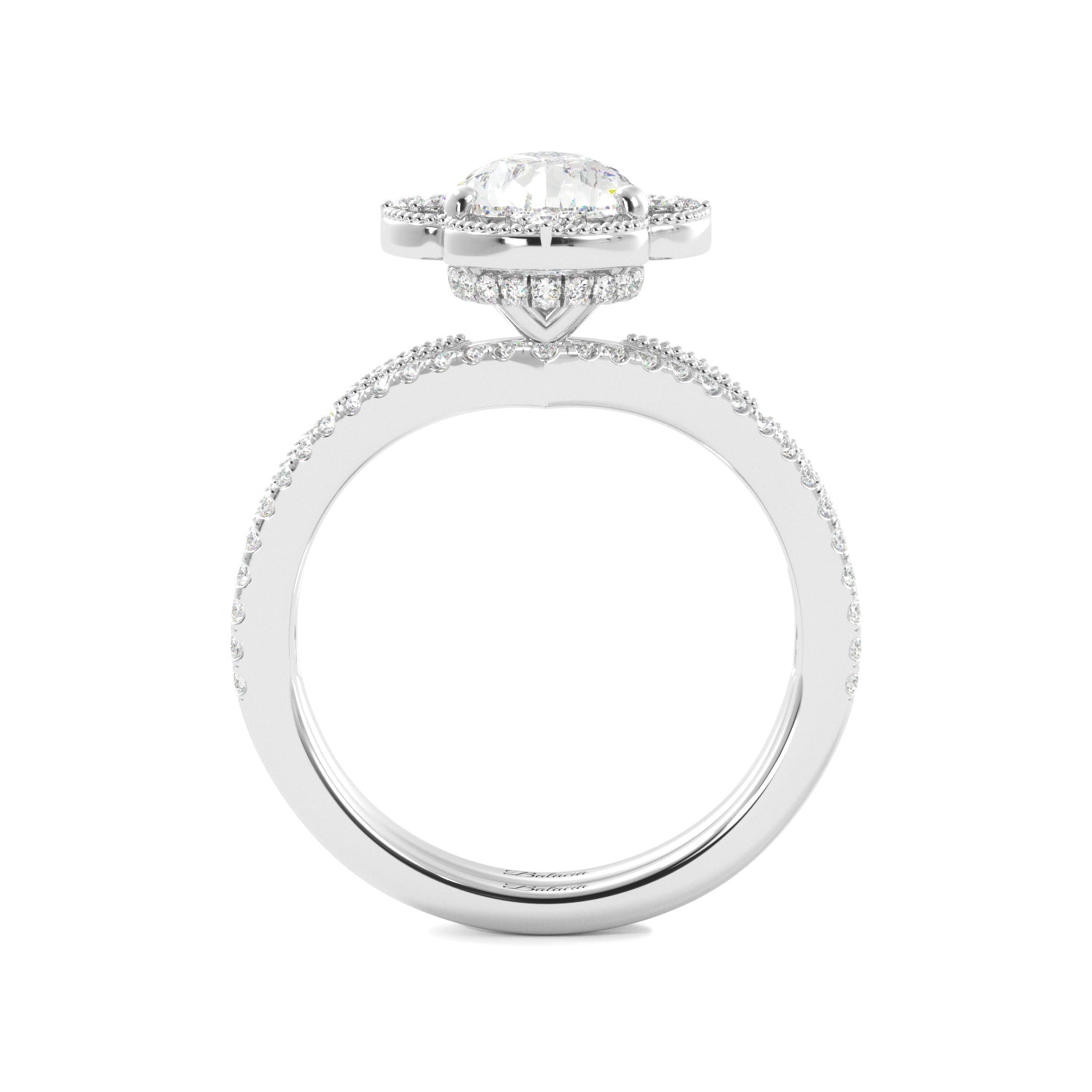 Pear Fancy Halo Milgrain Engagement Ring Set with Contour Band - Balacia