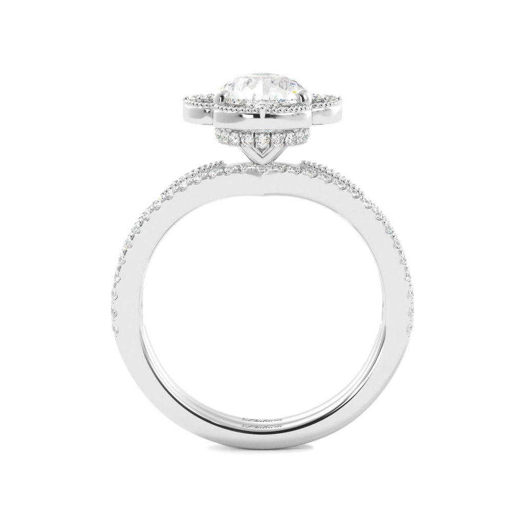Pear Fancy Halo Milgrain Engagement Ring Set with Contour Band - Balacia