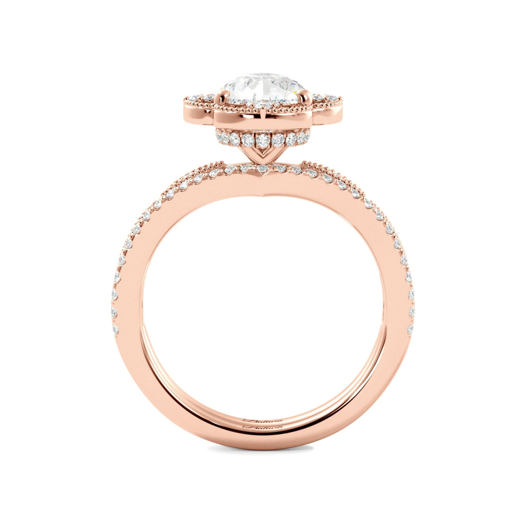 Pear Fancy Halo Milgrain Engagement Ring Set with Contour Band - Balacia