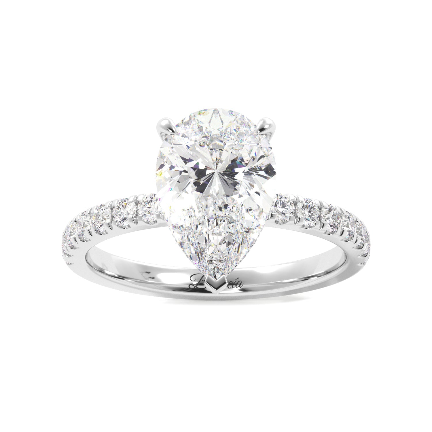 Pear hidden halo engagement ring