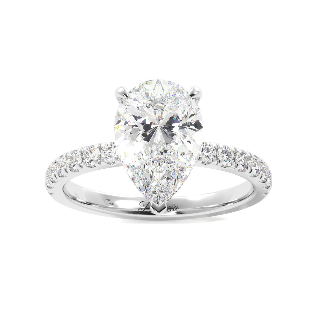 Pear hidden halo engagement ring