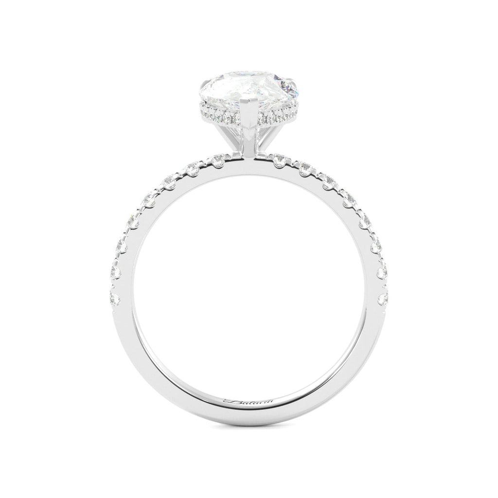 Pear Hidden Halo Half Eternity Engagement Ring side view