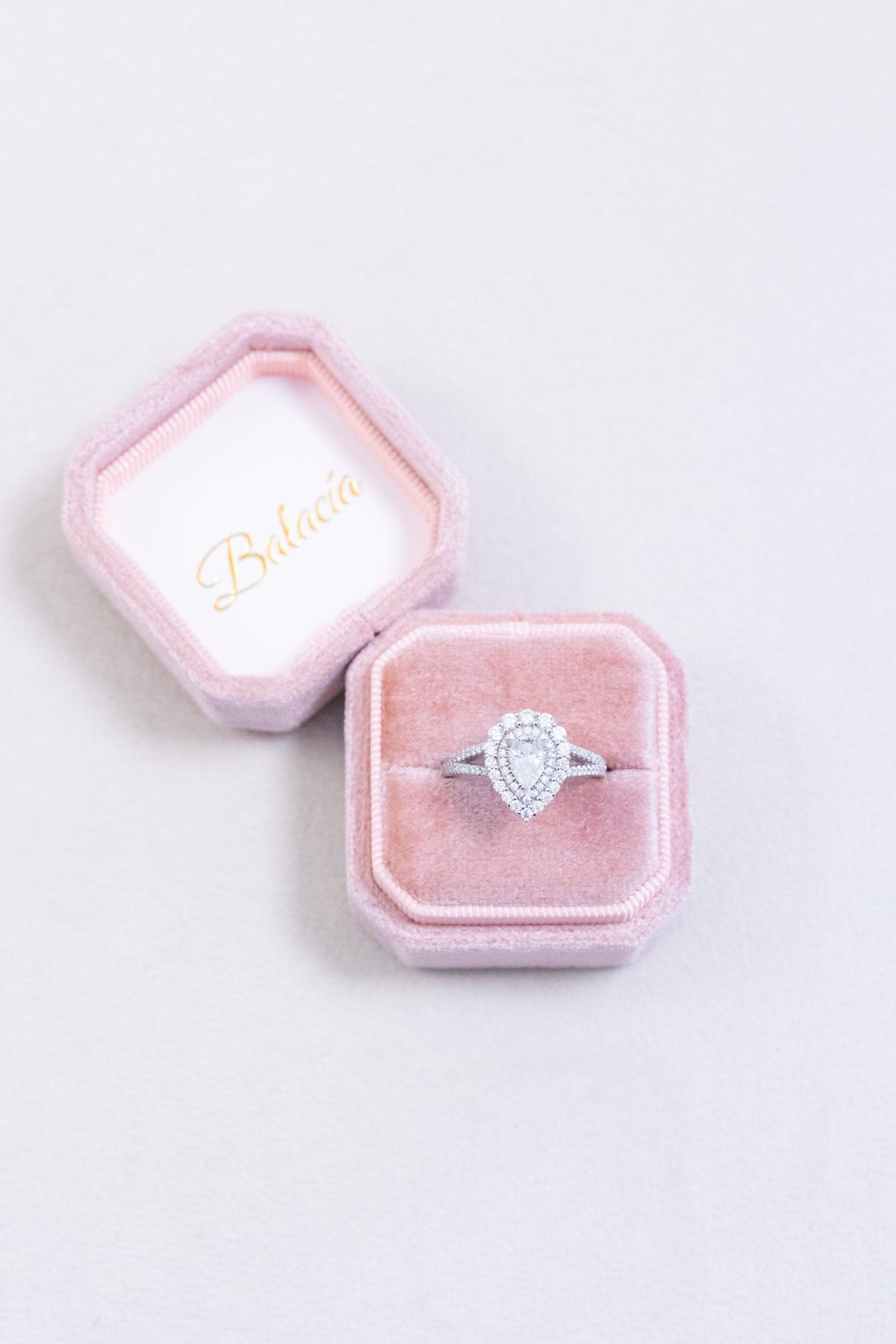 Pear Natural Diamond Double Halo Split Shank Engagement Ring - Balacia