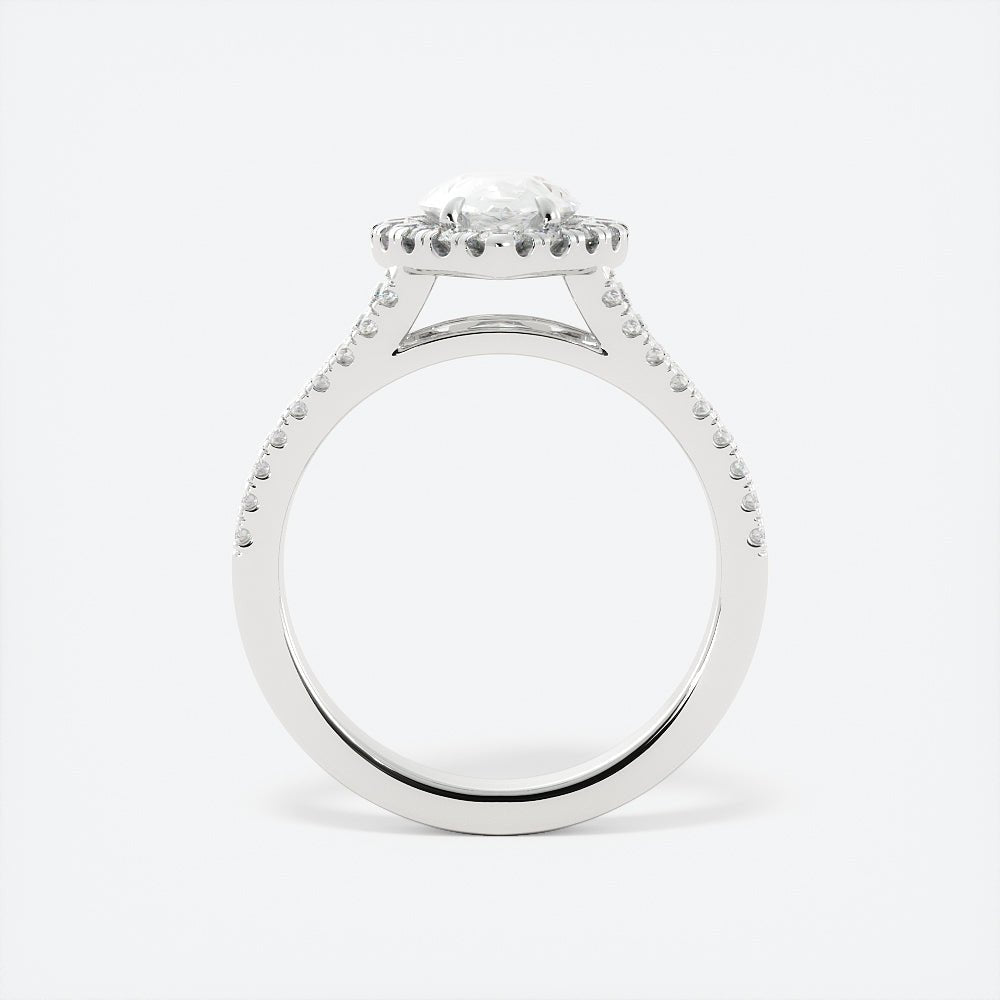 Pear Shaped Moissanite Halo Ring Split Shank Pave Band - Balacia