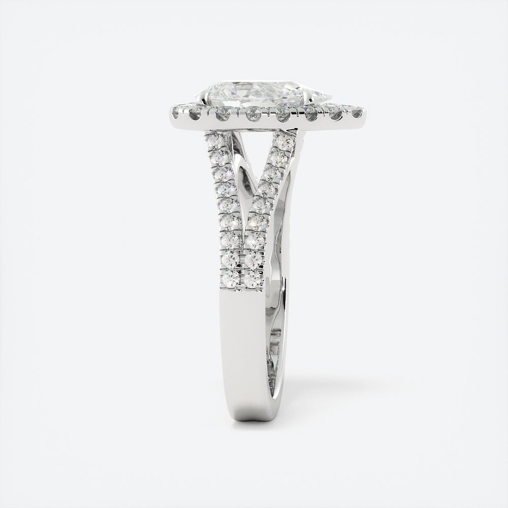 Pear Shaped Moissanite Halo Ring Split Shank Pave Band - Balacia