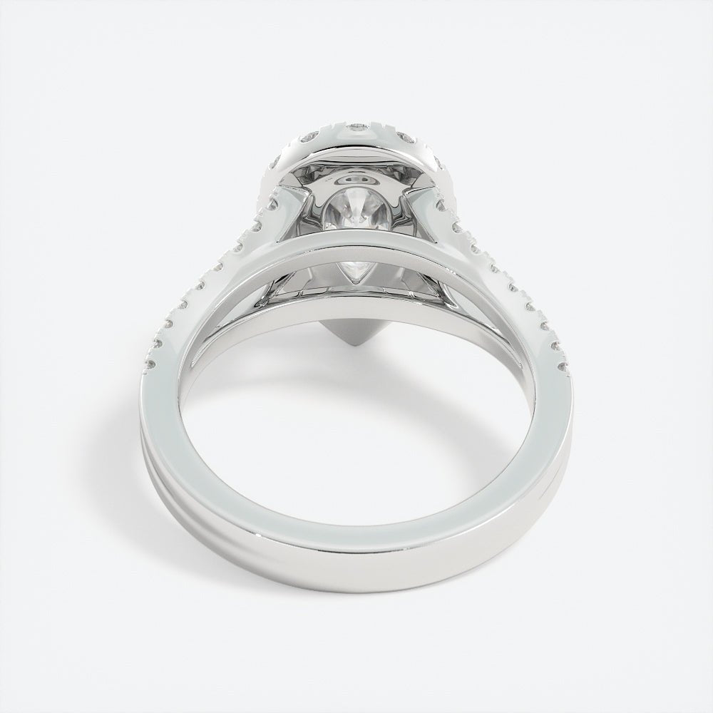 Pear Shaped Moissanite Halo Ring Split Shank Pave Band - Balacia
