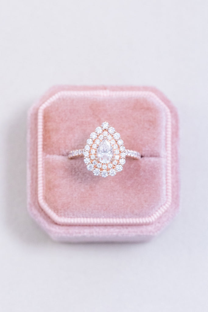 Pear double halo engagement ring