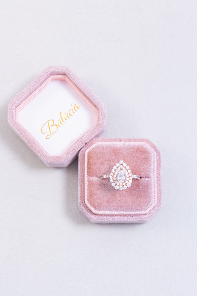 Pear Shaped Moissanite Ring Double Halo Intricate Filigree Design - Balacia