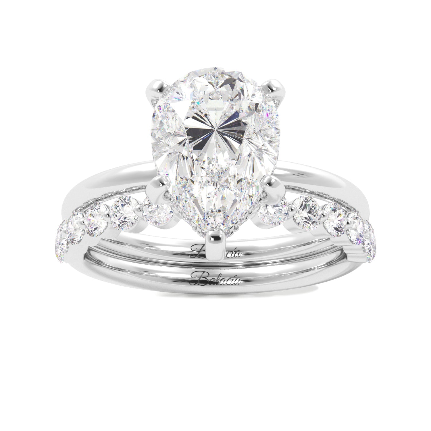 Pear Solitaire with Hidden Halo Engagement Ring Set