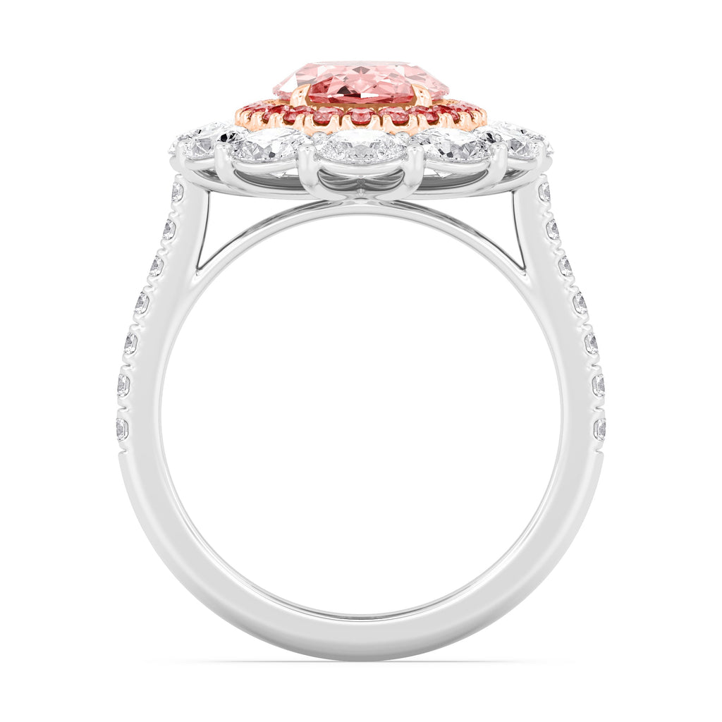 Pink Oval Diamond Double Halo Engagement Ring Side View