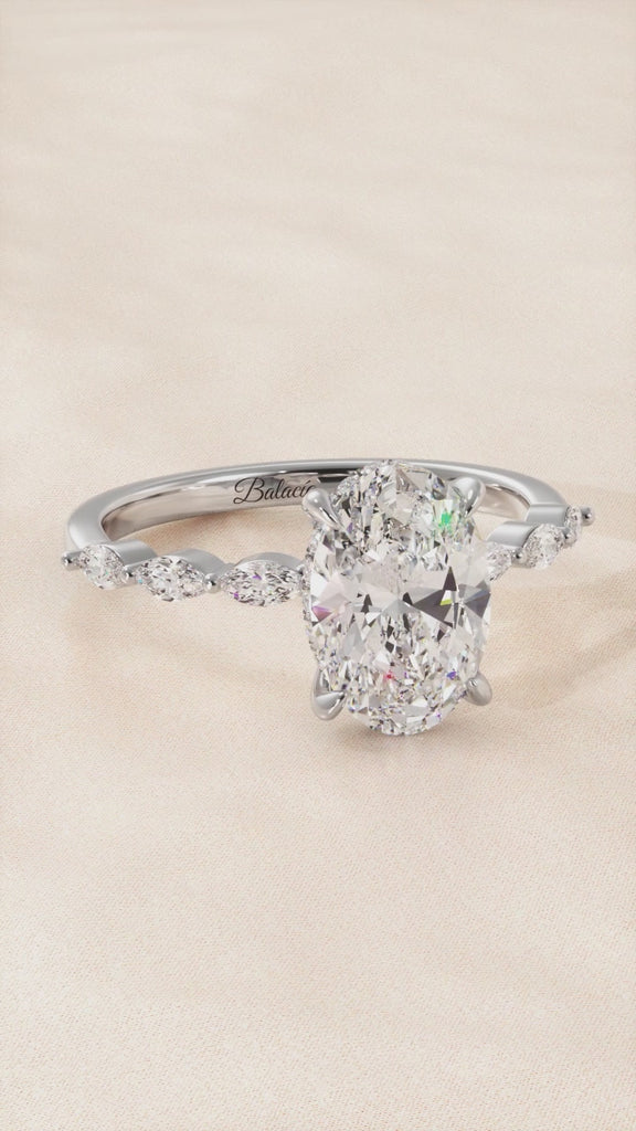 Oval Diamond with Marquise Sides Engagement Ring
