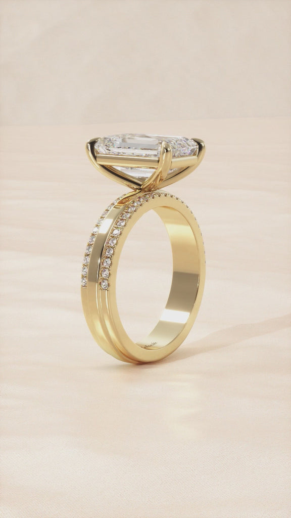 Gold Emerald Cut Diamond Modern Cigar Band Engagement Ring