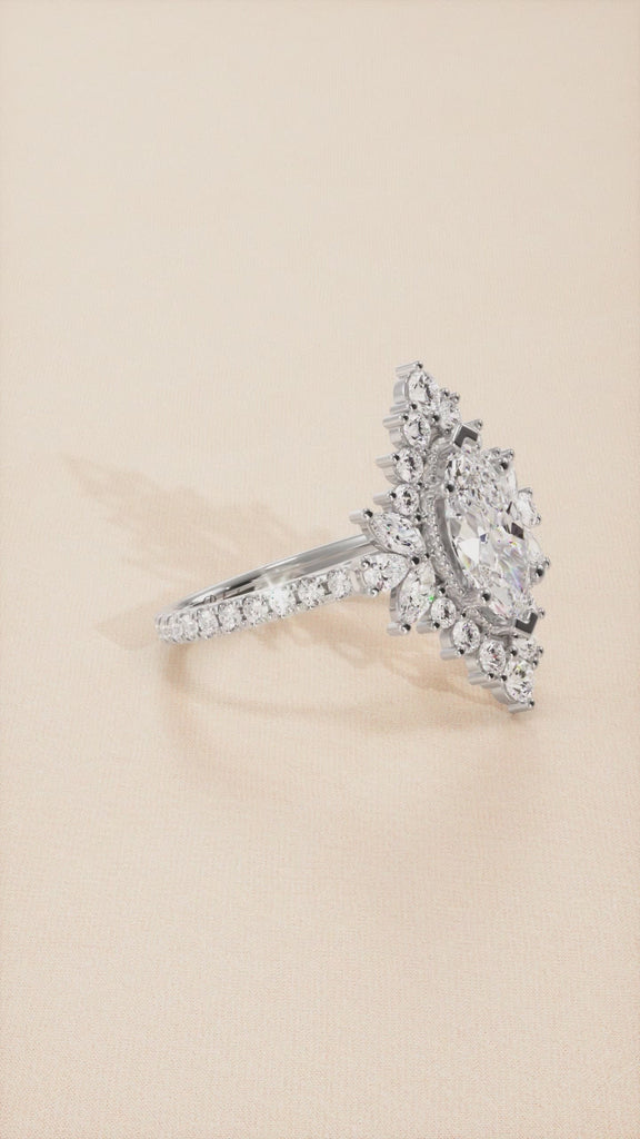 Marquise Art Deco Halo Diamond Engagement Ring