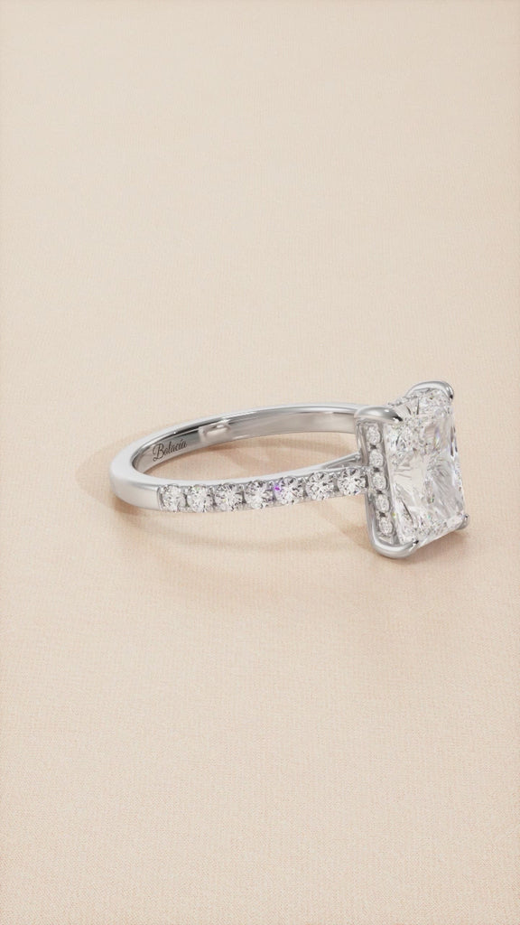 radiant cut cathedral engagement ring
