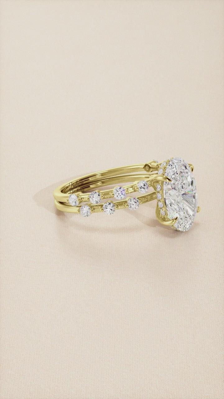 Oval Moissanite Single Prong Bubble BandEngagement Ring Video  2