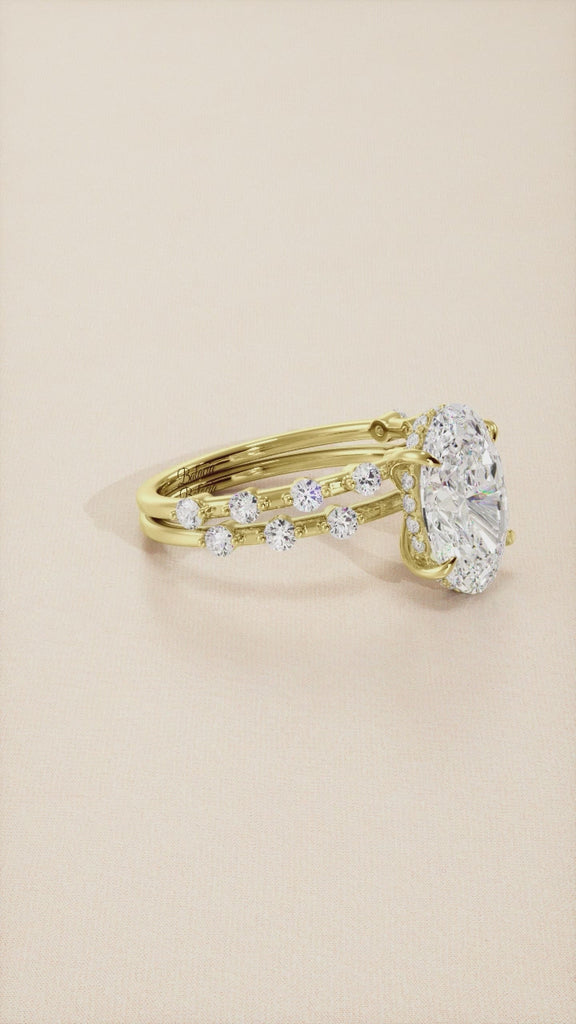 Oval Moissanite Single Prong Bubble BandEngagement Ring Video  2