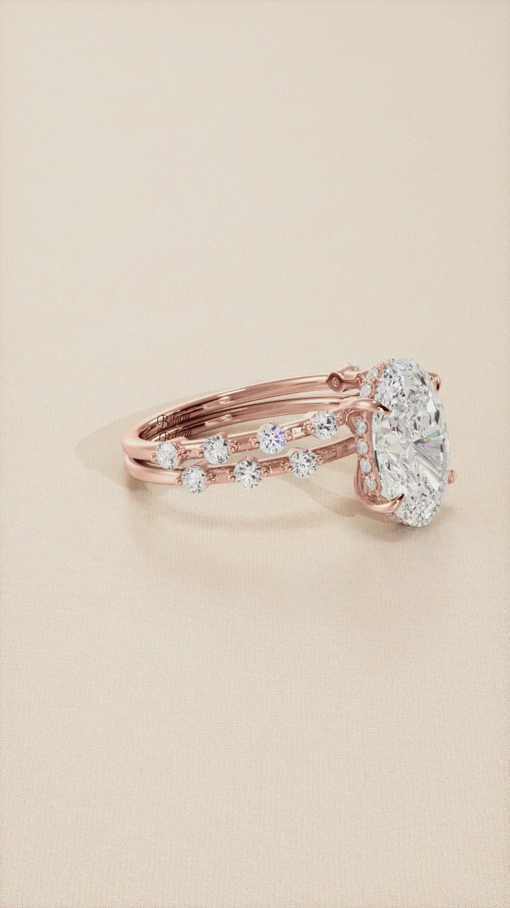 Oval Moissanite Single Prong Bubble BandEngagement Ring Video