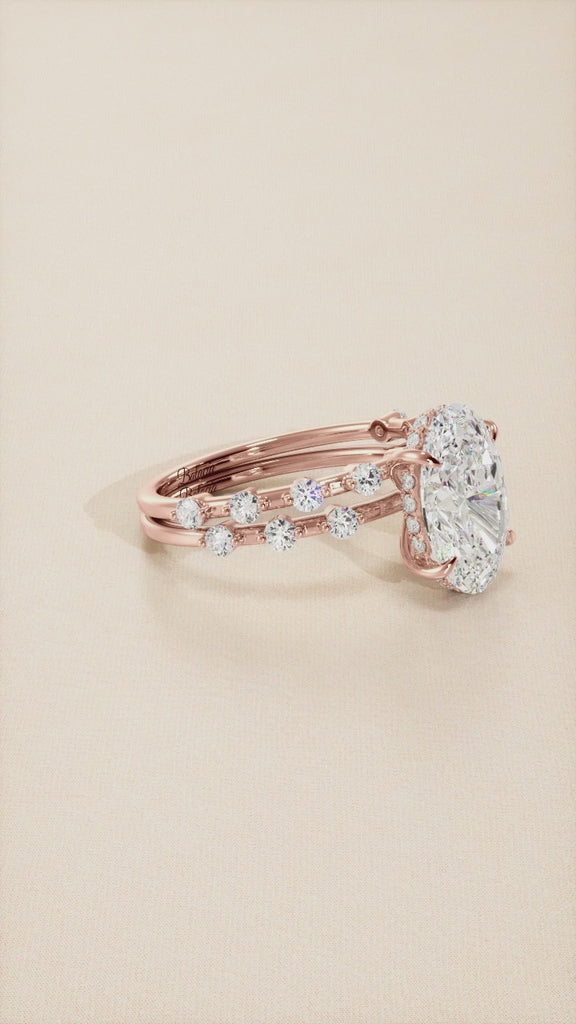 Oval Moissanite Single Prong Bubble BandEngagement Ring Video