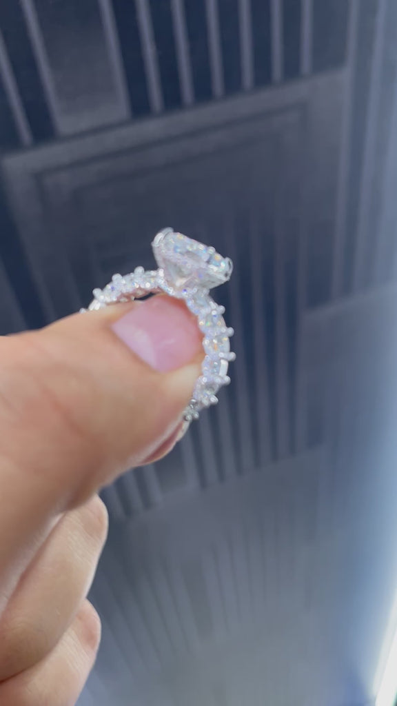 radiant cut engagement ring hand