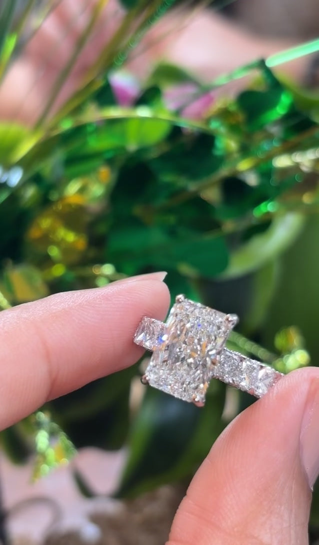 radiant cut iced out engagement ring
