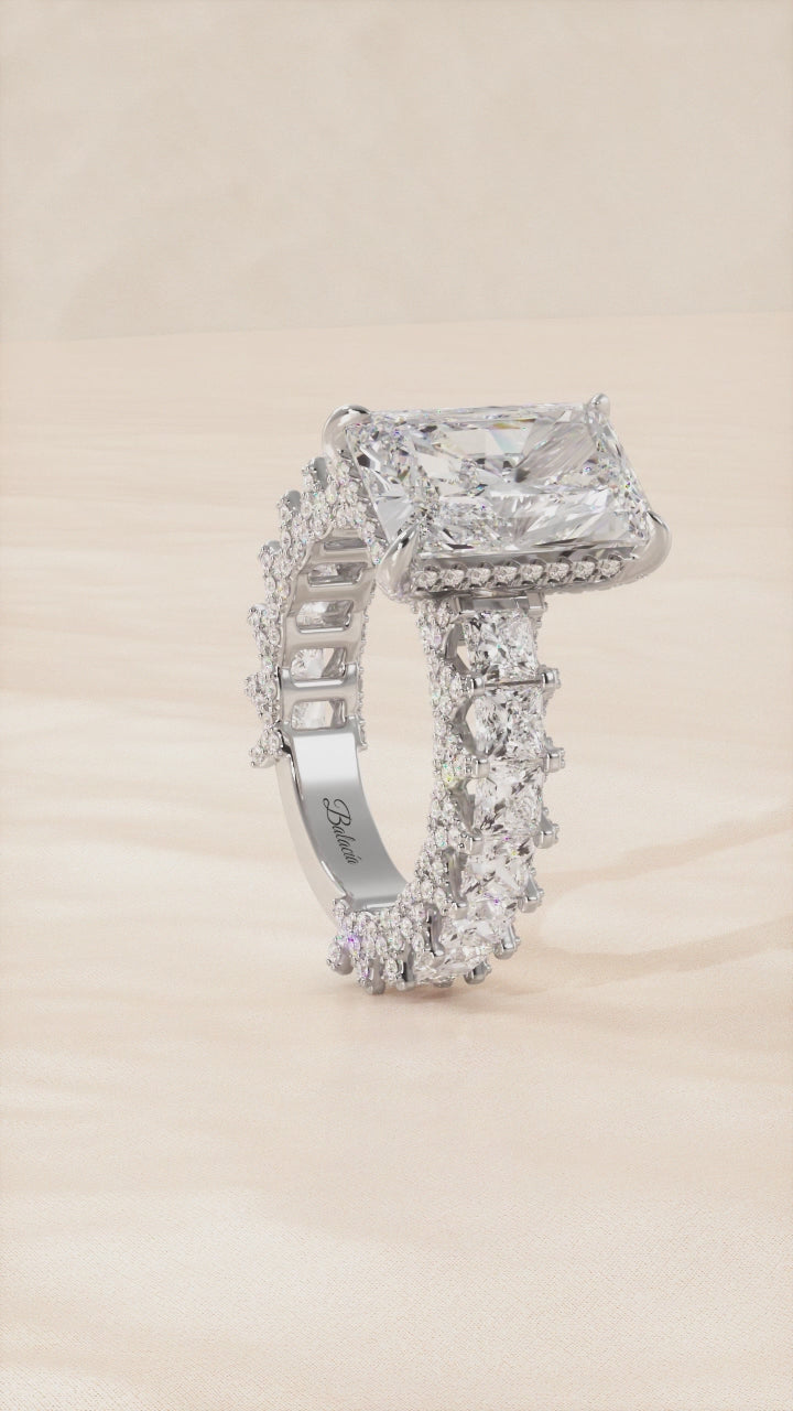 Radiant cut ring diamonds all the way around