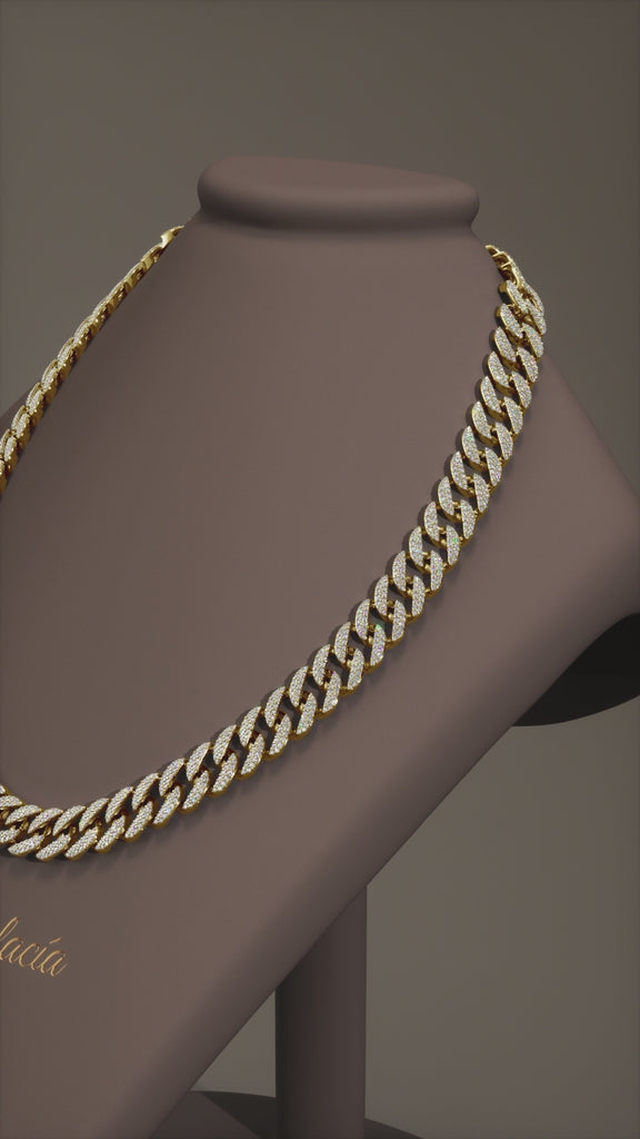 Cuban Chain Iced Out Moissanite Silver or Vermeil 14mm Rounded Links