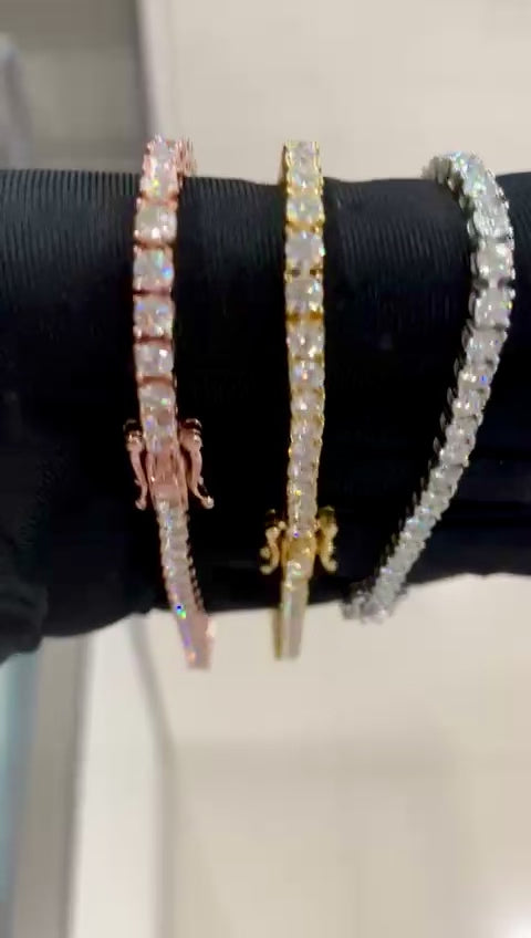 moissanite tennis bracelet silver rose gold and yellow gold vermeil