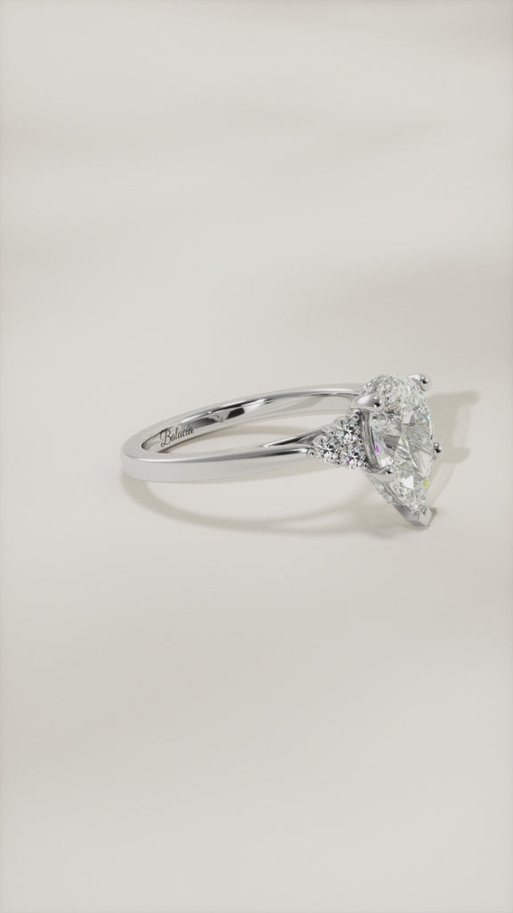 Pear Round Accent Diamonds Hidden Halo Engagement Ring