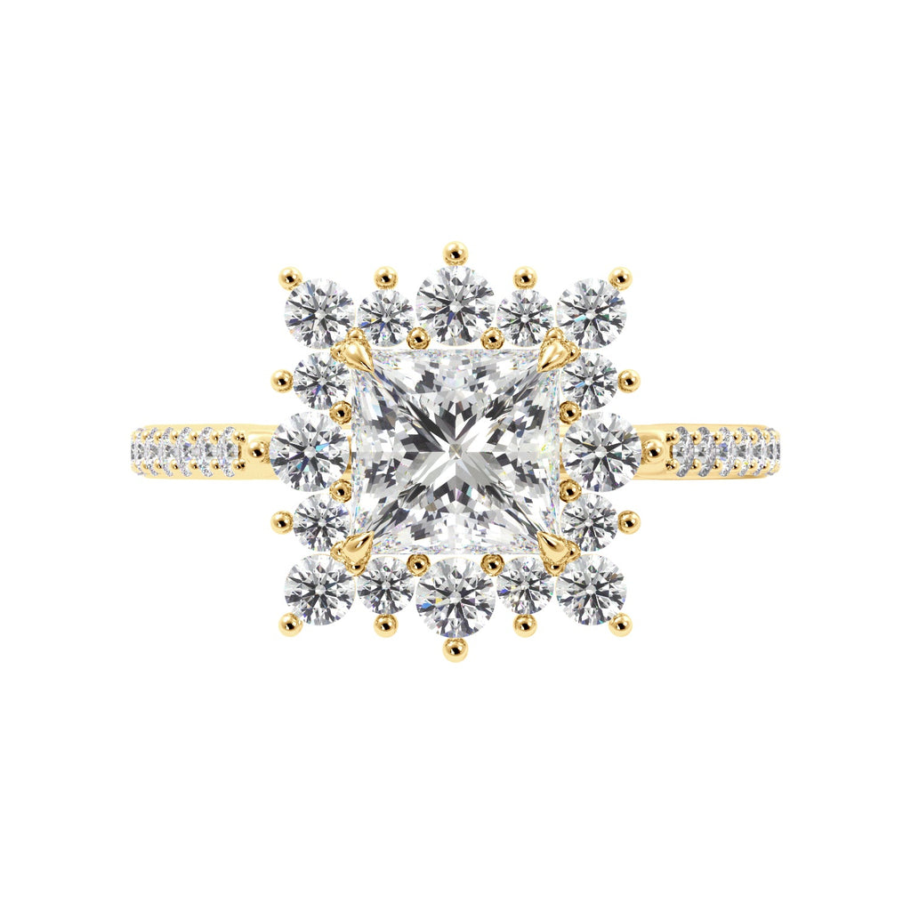 Princess Cut 1/2 Eternity Round Pedal Halo Engagement Ring - Balacia