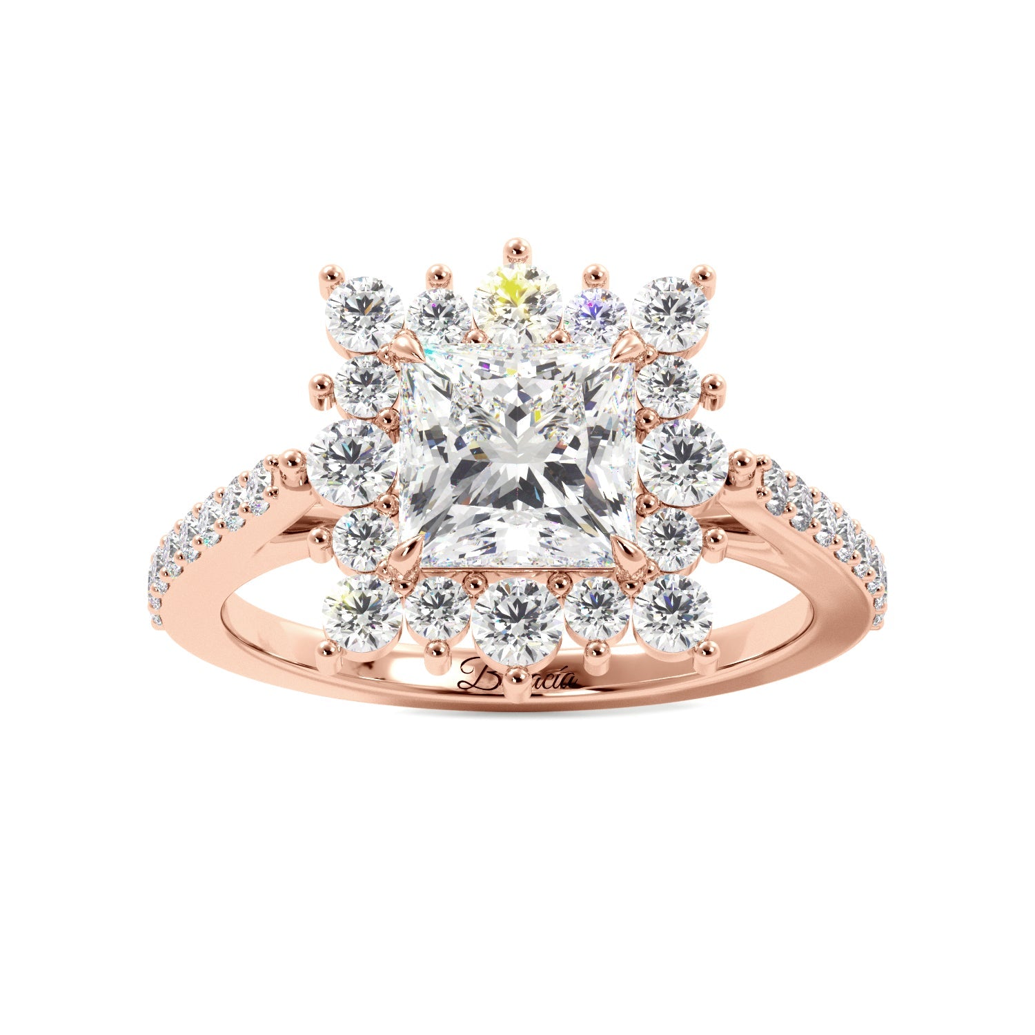 Princess Cut 1/2 Eternity Round Pedal Halo Engagement Ring - Balacia