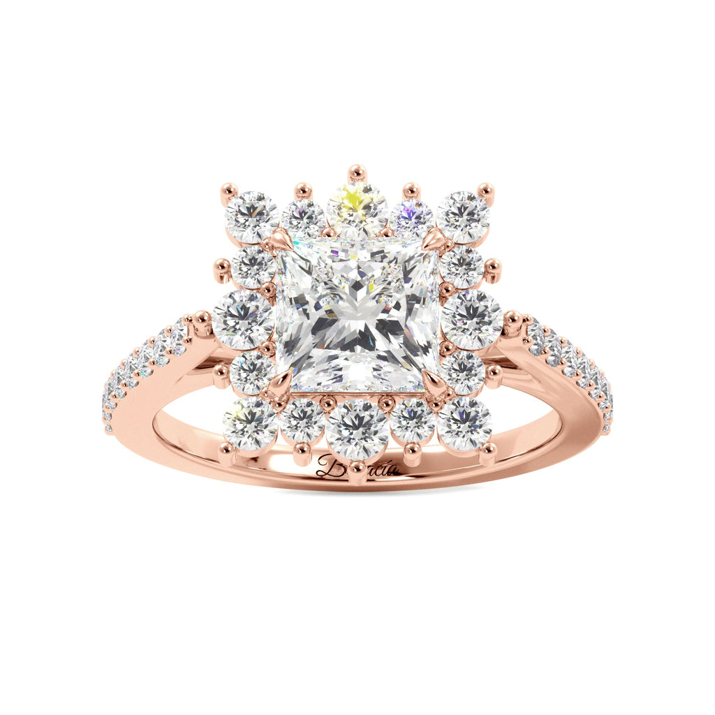 Princess Cut 1/2 Eternity Round Pedal Halo Engagement Ring - Balacia