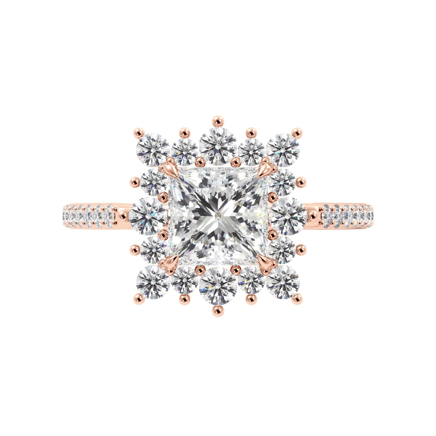 Princess Cut 1/2 Eternity Round Pedal Halo Engagement Ring - Balacia