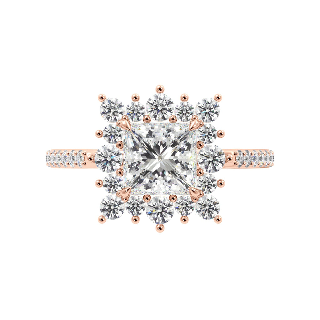 Princess Cut 1/2 Eternity Round Pedal Halo Engagement Ring - Balacia