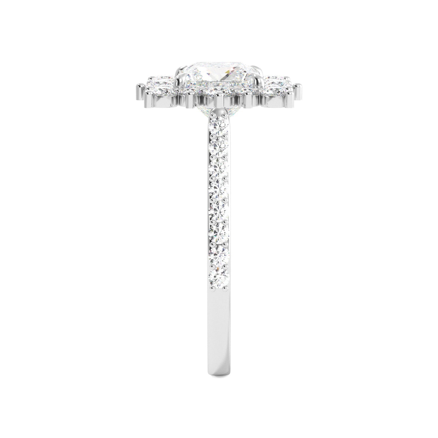 Princess Cut 1/2 Eternity Round Pedal Halo Engagement Ring - Balacia