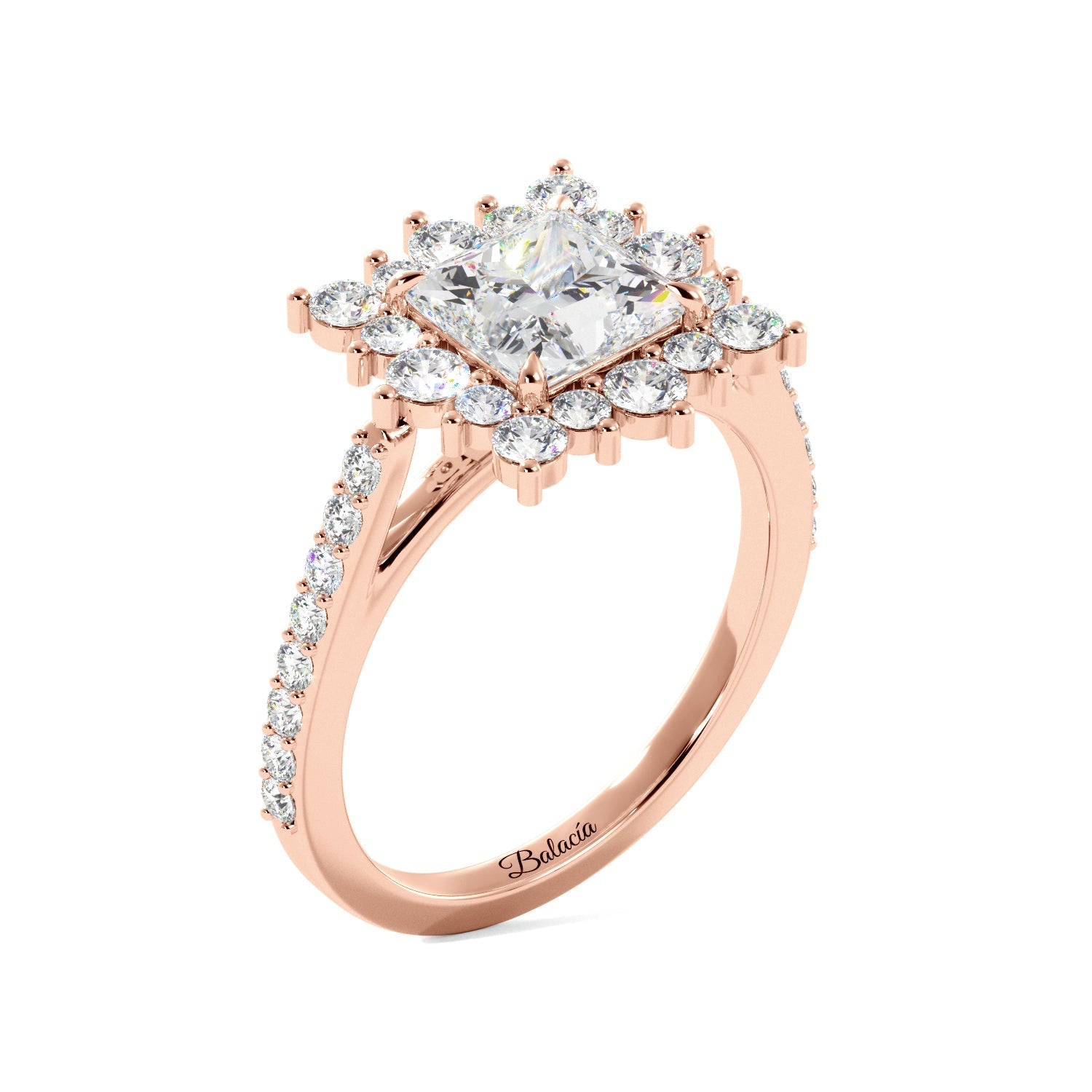 Princess Cut 1/2 Eternity Round Pedal Halo Engagement Ring - Balacia