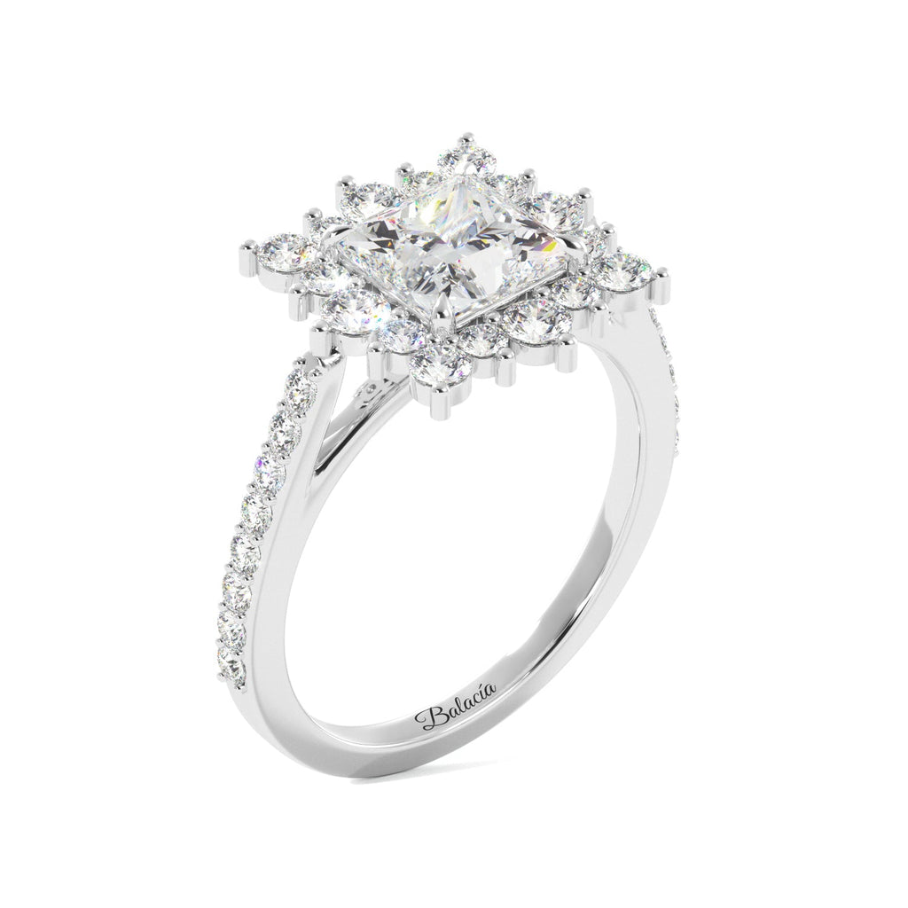 Princess Cut 1/2 Eternity Round Pedal Halo Engagement Ring - Balacia