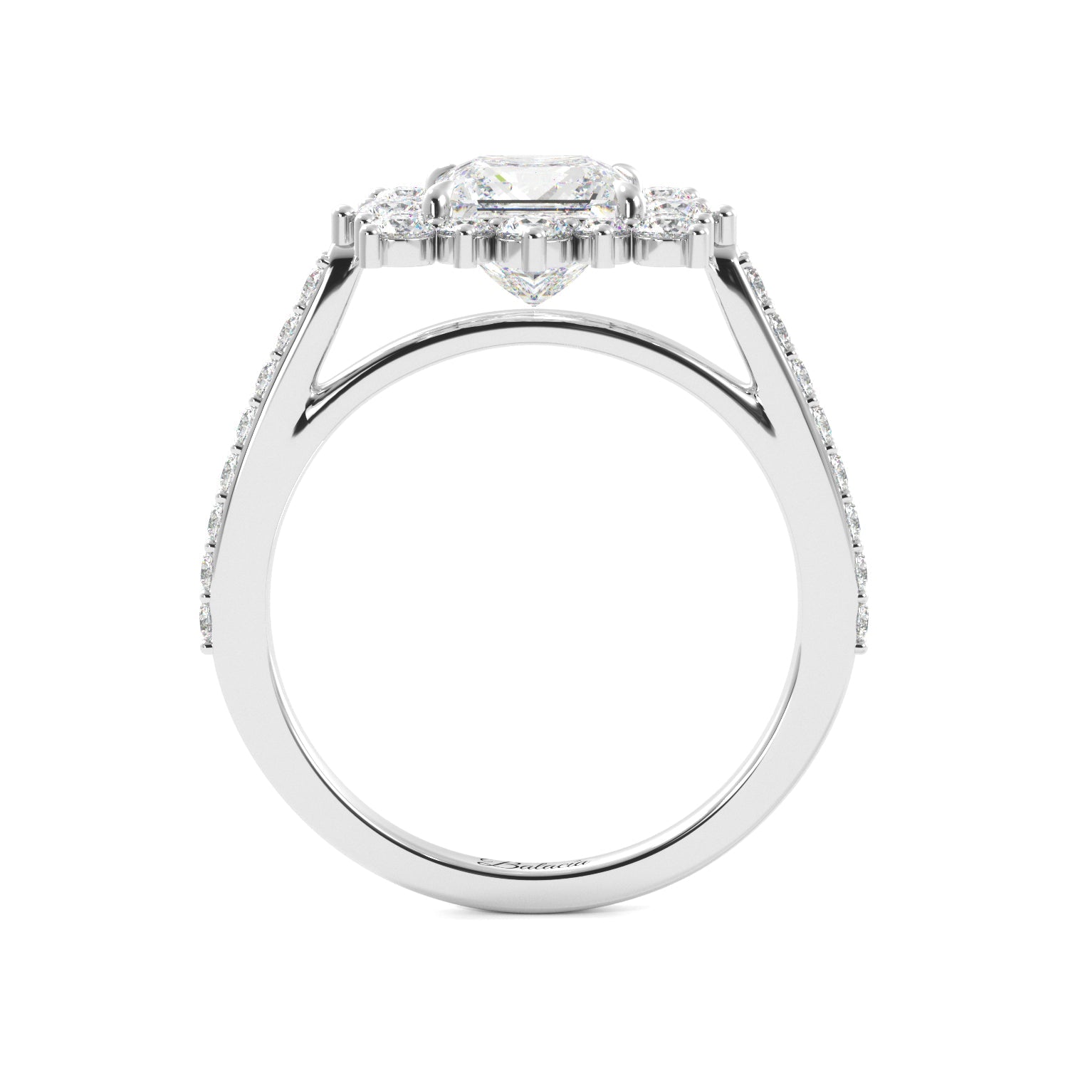 Princess Cut 1/2 Eternity Round Pedal Halo Engagement Ring - Balacia